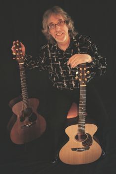 Gordon with original and new signature guitar